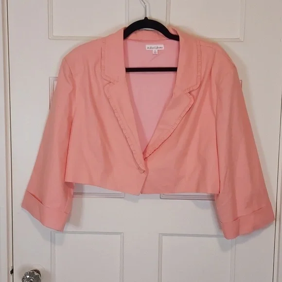 For Love and Lemons Peach Linen Blend Cropped Blazer Size XL - Picture 1 of 14